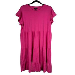 J Crew Women’s Pink Tiered Dress Broken In Jersey Knee Length Ruffle Medium